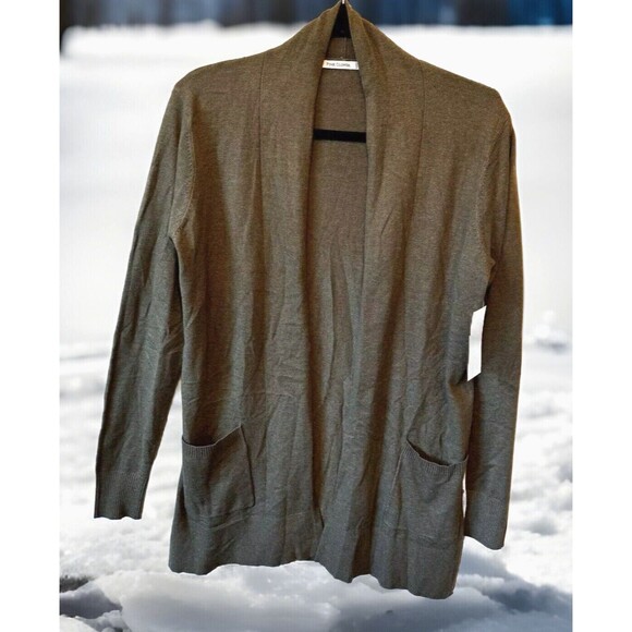 Pink Clover Sweater Cardigan‎ Small Open Olive Green Stretch Pockets NWOT NEW - Picture 1 of 8